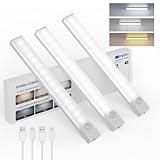Rihvy Under Cabinet Lighting 8 Inches Rechargeable Motion Sensor Light Indoor, 3 Color Dimmable Closet Light Battery Operated, USB Stick on LED Magnetic Under Counter Lights for Kitchen Stair, 3 Packs