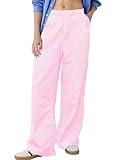 FaroDor Comfy Women Y2K Striped Lounge Pants Trendy Wide Leg Drawstring Pajama Bottoms for Sleep & Relaxation Casual Y2k Street Style (Pink, Medium)