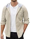 COOFANDY Men's Corduroy Hooded Shirts Lightweight Long Sleeve Button Down Shirt Jacket