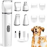 Masagotti Dogs Hair Clippers Grooming Kit with Nail Grinder, 4 in 1 Cordless Electric Trimmer Low Noise USB Pet Clippers for Dogs Cat,Grooming Paws, Eyes, Ears, Face,Matted Hair