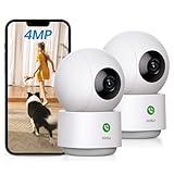 AOSU 4MP Security Camera Indoor - 2.5K Baby Monitor Pet Camera 360° for Home Security with 5/2.4 GHz Wi-Fi Router, One-Touch Call, Smart Motion Tracking (2 Pack)