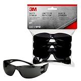 3M Safety Eyewear, 4 Pack, Impact-Resistant Lens, Blocks 99.9% of UV, Scratch-resistant coating, Contoured Design, Gray Lenses Help Reduce Sunlight, Sleek Design Safety Glasses (90954H4-DC)