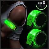 Simket LED Armband Rechargeable for Running(2 Pack), Running Lights for Runners, Running Lights, High Visibility Reflective Running Gear Adjustable Light Up Arm Bands for Men Women Kids