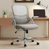 Sweetcrispy Ergonomic Office Desk Chair Mesh Adjustable Swivel Mid-Back Computer Chair with Lumbar Support Comfy Flip-up Arms for Home Office