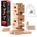 Valentines Gifts Super Fun Couples Wooden Tumble Tower Game for Adults, 54pcs Exciting Stacking Blocks for Grown Ups Romantic Date Night Anniversary Talking Challenge Dare Games for Your Partner