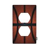 Pznen Basketball Outlet Covers Sports Boys Game Vintage Orange Black Basketball Texture 1-Gang Wall Plate Duplex Standard Receptacle Plug Cover for Men Cave Boys Bedroom