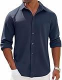 COOFANDY Mens Long Sleeve Button Down Shirts Wrinkle Free No Tuck Shirt Stretch Casual Jacket for Men, Midnight Blue, Large