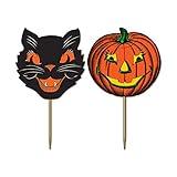 Beistle Vintage Pumpkin and Black Cat Halloween Picks - 50 Pcs