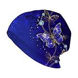Blue Butterfly Womens Slouchy Beanie Cotton Chemo Caps Cancer Headwear Hats Turban Baggy Skull Sleep Scarf