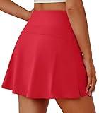 PINSPARK Golf Skirts for Women Lightweight Pickleball Skorts with Shorts Pockets High Waisted Summer Plus Size Skort 2025,Dark Red Medium