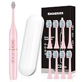 kingheroes Electric Toothbrush Set, Comes with 8 Brush Heads & Travel Case,4 Modes with 2 Minutes Built in Smart Timer, One Charge for 60 Days, 42000 VPM Motor (Pink)