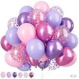 Biapian 50PCS 12 Inch Pink Purple Balloons: Metallic & Confetti, Party Balloons for Birthday, Wedding, Baby Shower, Unisex Adults & Children