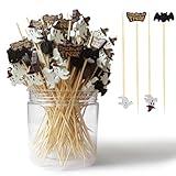 120 PCS Halloween Cocktail Picks - 4.7 Inch Ghost Bat Halloween Bamboo Toothpicks Perfect for Appetizer Charcuterie Food Cupcake Sandwich Drinks Halloween Themed Party Supplies