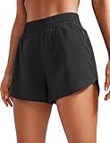 CRZ YOGA Womens High Waisted Running Shorts Mesh Liner 3'' Dolphin Quick Dry for Athletic Gym Track Workout with Zip Pocket Black Small