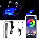 Ongfuwu Car Led Interior Lights, 48 LED Multi Color Strip Light Under Dash Lighting Kit with APP Control, 12V Vehicle RGB Smart Music Sync Color Change Lights, Car Accessories (Cigarette Lighter+APP)