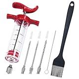 Turkey Injector Syringe - 3 Marinade Injector Needles, 1oz Meat Injector Syringe, Include 5- Hole Needle, Premium Portable Meat Injector Kit with Black Oil Brush & Cleaning Brush, Easy to Use & Clean