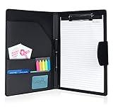 Padfolio Clipboard Folder, Leather Portfolio Organizer Binder with Magnetic Closure Cover for Interview Resume Office Conference, Business Portfolio Included Letter Sized Papers & Sticky Tabs & Pen