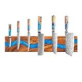 30cm Farmhouse Magnetic Knife Holder, Wall Mounted Knife Rack of Dark Brown and Deepblue Color, Multipurpose Walnut Wood Knife Holder for Kitchen Tool Utensil Organizer
