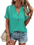 Dimur Green Tops for Women Summer Button Down Short Sleeve Shirts with Leggings Loose Fit Womens Clothing Size XXL