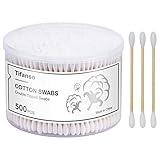 tifanso 500 Count Cotton Swabs, Natural Double Round Strong Wooden Cotton Tip Sticks Buds for Ears, Cruelty-Free Ear Swabs with Storage Box