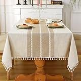 Laolitou Rustic Tablecloth Cotton Linen Waterproof Tablecloth Burlap Table Cloths for Kitchen Dining Cloth Table Cloth for Rectangle Tables Coffee Lines Rectangle,55''x70'',4-6 Seats