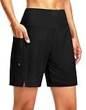 G Gradual Women's 7" Long Swim Board Shorts High Waisted Quick Dry Beach Swimming Shorts for Women with Liner Pockets(Black,3XL)