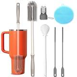 15.7" Silicone Bottle Brush Set - 6 Pack Water Bottle and Straw Cleaner Brush Long Handle for Hydro Flasks, Sports Bottles & Reusable Straw, Narrow Neck Containers, Tumblers, Glassware
