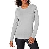 Amazon Essentials Women's 100% Cotton Crewneck Sweater (Available in Plus Size), Light Grey Heather, Large