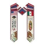 Class of 2025 Mexican Graduation Sash, Mexico American Flag and Hispanic Ethnic Tribal Stripes Latin Print V Shape Graduation Stole Gift for High School & College Graduates for Graduation's Day