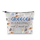 XYANFA Greece Is Calling And I Must Go Greece Makeup Bag Greece Family Trip Gift Greek Vocation Cosmetic Bag Greece Travel Bag (GREECE IS CALLING)