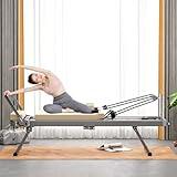 Pilates Reformer Workout Machine for Home Gym，Foldable Home, Yoga Studio，Suitable for Advanced and Beginners Users, Up to 330.5 lbs Weight Capacity (Beige)