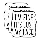 (3 Pcs) I'm Fine It's Just My Face Sticker Funny Decorate Waterproof Vinyl Books Laptops Phone Water Bottles Kindle Decals Bookish Reading Stickers Gifts for Man Woman Boys Girls Size 3"x2.8" Inch