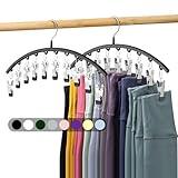 Legging Organizer for Closet, Metal Yoga Pants Hangers 2 Pack w/10 Clips Holds 20 Leggings, Space Saving Hanging Closet Organizer w/Rubber Coated Closet Organizers and Storage, Black