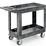 YITAHOME Utility Cart on Wheels, 550 lbs Capacity Service Cart, 40 x 17 Inch Rolling Work Carts, 2 Shelf Heavy Duty Plastic Cart Suitable for Warehouse, Garage, School & Office, Cleaning, Gray