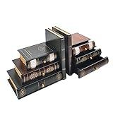 Bookends Vintage Decorative Book Organizer Wooden False Book Shelf Tidy Bookends for Office, Library or Study (311)