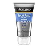 Neutrogena Sport Face Sunscreen, Broad Spectrum Sunblock SPF 70+, Water Resistant Sunscreen For Face, Sweat Resistant Oil Free Sunscreen Lotion, 2.5 FL OZ