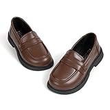 Oamico Toddler Girls Brown Dress Shoes Little Girls Patent Leather Loafers School Uniform Wedding Mary Jane Slip-on Flats for Girls Thick Non-Slip Sole Shoe (Toddler/Little Kid)