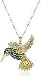 Amazon Essentials womens 18k Yellow Gold Plated Sterling Silver Green and Blue Hummingbird Pendant Necklace Made with Crystal (18"), (previously Amazon Collection)