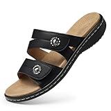 SHIBEVER Flat Sandals Women Dressy: Walking Comfortable - Arch Support Orthopedic Slides Sandals - Black Summer Sandal Size 10.5