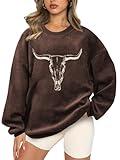 UNIQUEONE Boho Cow Skull Sweatshirt Women Cowgirl Shirt Rodeo Western Country Concert Outfits Nashville Graphic Pullover Tops