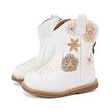 BMCiTYBM Baby Cowboy Cowgirl Boots Infant Western Shoes Boys Girls Round Toe Boots All Seasons 6 9 12 18 24 Months White Size 12-18 Months Toddler