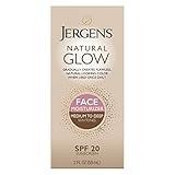 Jergens Natural Glow Self Tanner Face Moisturizer, SPF 20 Facial Sunscreen, Medium to Deep Skin Tone, Sunless Tanning, Oil Free, Broad Spectrum Protection UVA and UVB, 2 oz (Packaging May Vary)