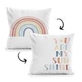 Qvapt Positive Classroom Reversible Pillow Cover 18x18,Rainbow Throw Pillow Covers for Kids,Boho Neutral Rainbow Cushion Pillowcase for Kids Girls Room Decor