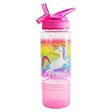 Home Tune 18oz Kids Water Drinking Sip Bottle - Tritan BPA Free, Flip Straw Lid, Easy Open, Lightweight, Snack Compartment, Leak-Proof Water Bottle with Cute Design For Girls & Boys - Unicorn