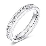 TIGRADE 4mm Women Titanium Engagement Ring Cubic Zirconia Eternity Wedding Band Size 3 to 13.5 (4MM-Square CZ, 10)