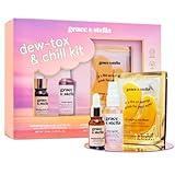 grace & stella Award Winning Dew-Tox & Chill Skincare Gift Set - Christmas Stocking Stuffer with Gold Eye Masks, Hyaluronic Acid Serum & Rose Spray - Teen Girl Gifts - Gifts for Women, Mom, Brides