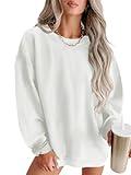 Zwurew Womens Oversized Sweatshirts Crew Neck Pullover Sweaters Casual Comfy Fall Fashion Outfits Clothes 2024 White