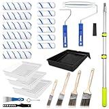 Rhibak Paint Roller Kit with Extension Pole, 27 Piece Set, 2 to 4 Ft Pole, 4"9" Paint Rollers, Paint Brushes Set for Professional Painting,House Paint Roller for All Latex and Oil Paints & Stains