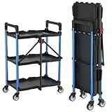 WORKPRO 3-Tier Collapsible Service Cart, 210 LBS Foldable Utility Service Cart with Wheels, Portable Tool Cart for Garage, Warehouse, Home, Restaurant, Office (No Assembly Required)