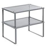 SONGMICS Spice Racks, Set of 2 Metal Cabinet Shelf Organizers, Countertop Organizers, Shelf Risers, Stackable, Expandable, Silver UKCS01SV